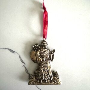 Vintage Solid Brass Santa Claus Holiday Ornament